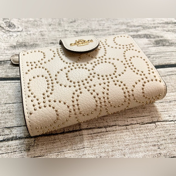 NWT! Coach authentic leather zip wallet with C golden rhinestones + Gift wrap! - Picture 8 of 15